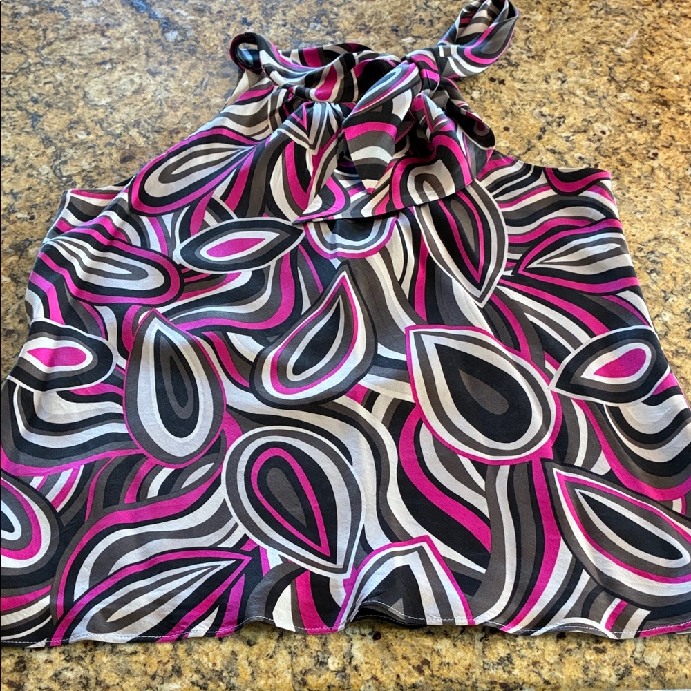 INC International Concepts Vibrant Women's Halter Blouse - Pink and Black Swirl